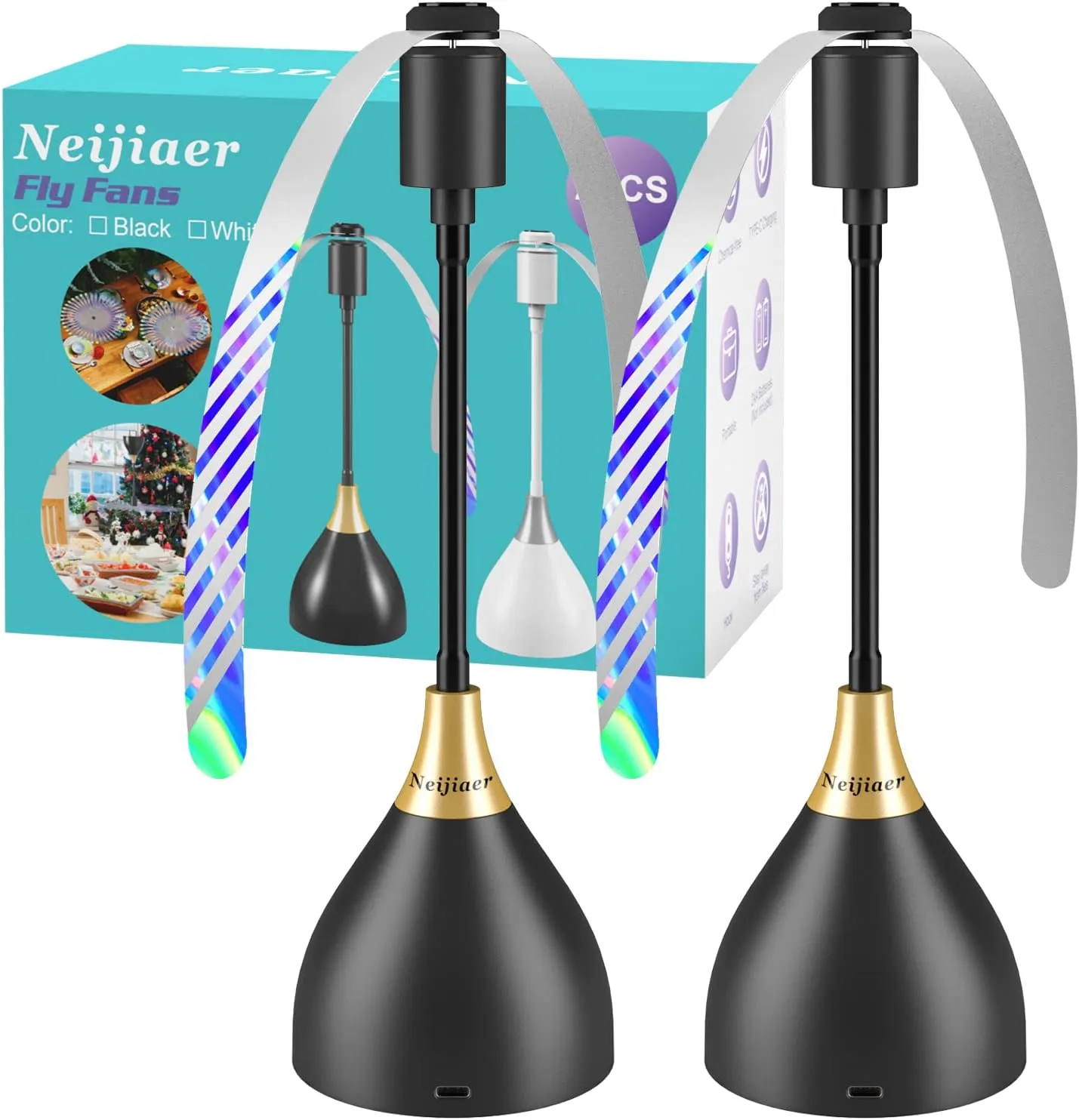 Pack of 2 Fly Repellent, USB C Fly Repellent with Switch, Automatic and Bendable Fly Repeller with Hook, Soft Stop, Per…