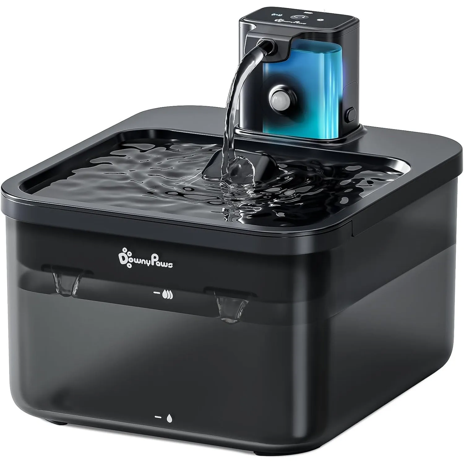 DownyPaws 2.5L Katzenbrunnen Kabellos, Trinkbrunnen für Katze, Schwarz | Bewegungsmelder, Batteriebetrieben, 4000mAh, L…