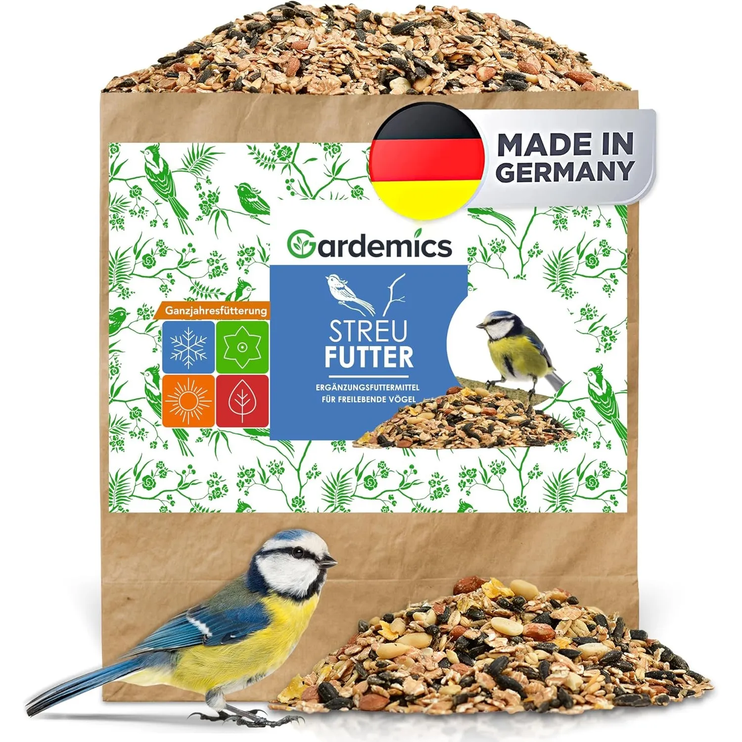 Gardemics Wildvogelfutter Ganzjahresfutter 25 kg mit Erdnüssen & Sonnenblumenkernen