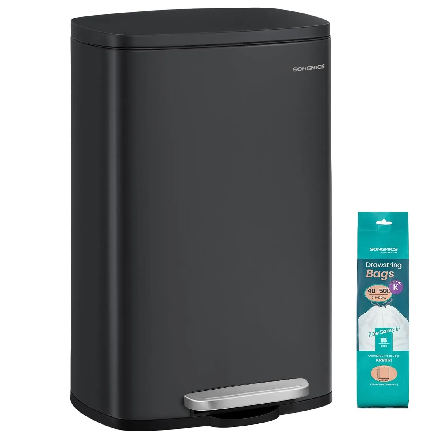 SONGMICS Mülleimer Küche, 50 Liter, Abfalleimer, Treteimer, mit Deckel, Softclose, Fußpedal, Stahl, Inneneimer, schwarz…