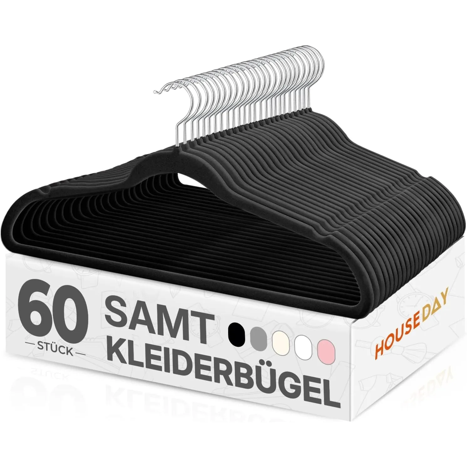 HOUSE DAY Kleiderbügel Samt 60 Stück, Kleiderbügel Platzsparend, Schwarz