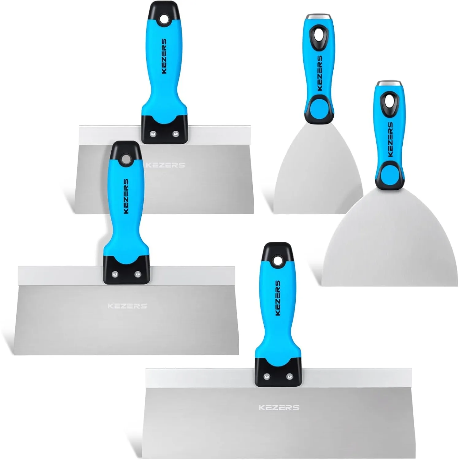 KEZERS Spachtel Set,aus rostfreiem Edelstahl mit Silikongriff Malerwerkzeug Profi Putty Knife, 5-teiliges 102mm 152mm 2…