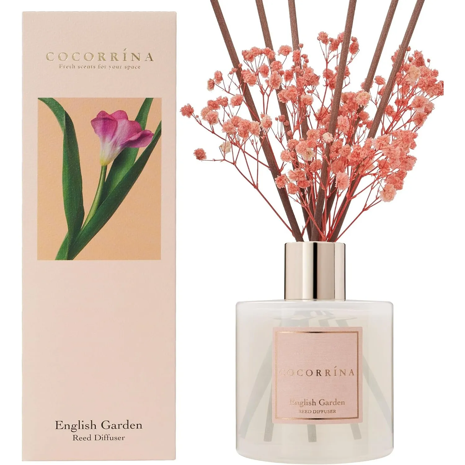 COCORRÍNA Raumduft Reed Diffuser mit 8 Duftstäbchen 200ml- Englischer Garten, Natürlich, Langanhaltend, Home Duft äther…