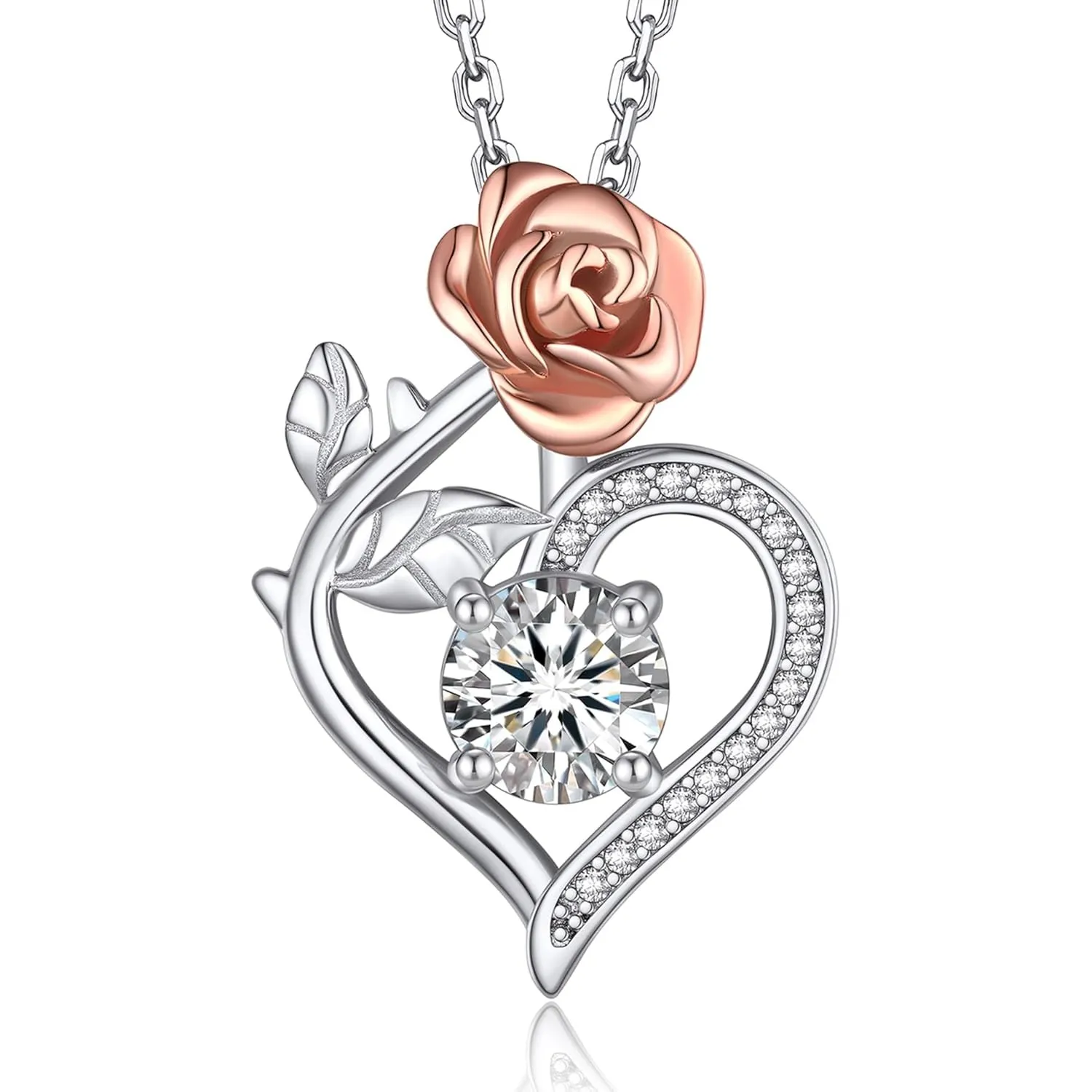 MomentWish Halskette Damen Silber, 1 Karat Moissanite Kette Rose Silber 925 Silberkette mit Anhänger Rosegold Schmuck G…