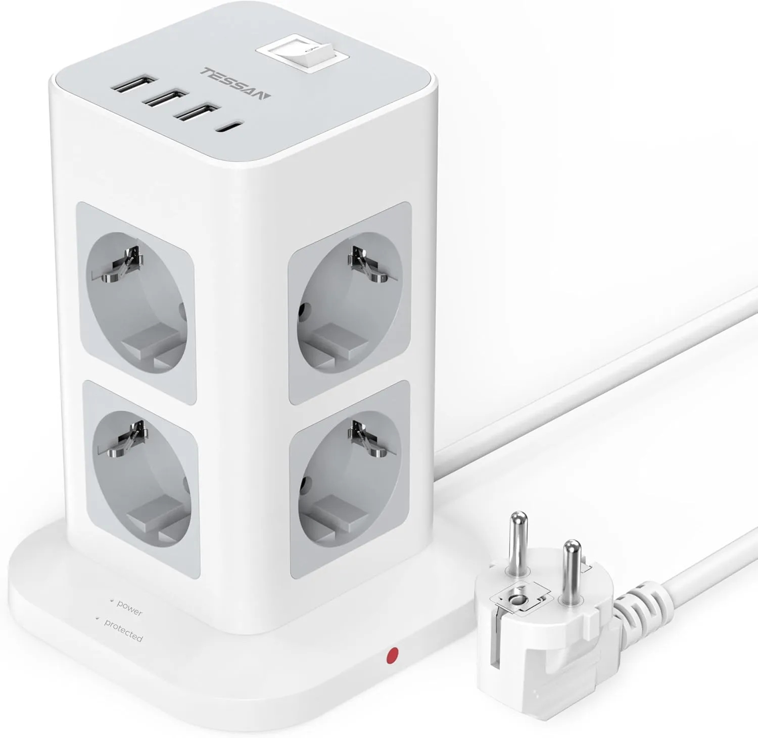 TESSAN 8 Fach Mehrfachsteckdose mit USB C, Verlängerungskabel 2M mit 4 USB und Steckdosenleiste Überspannungsschutz, 36…