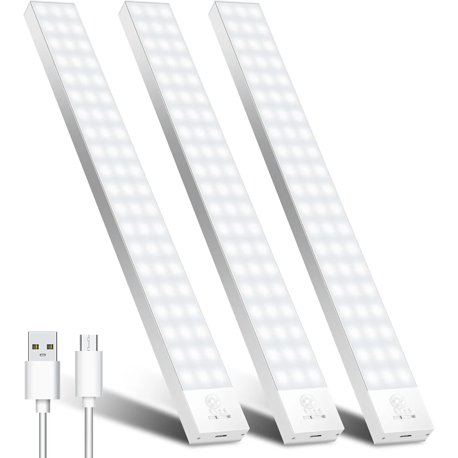 Schrankbeleuchtung LED mit Bewegungsmelder 32cm 3Stück Schranklicht Schrankleuchte Led Leiste Batterie USB Wiederauflad…