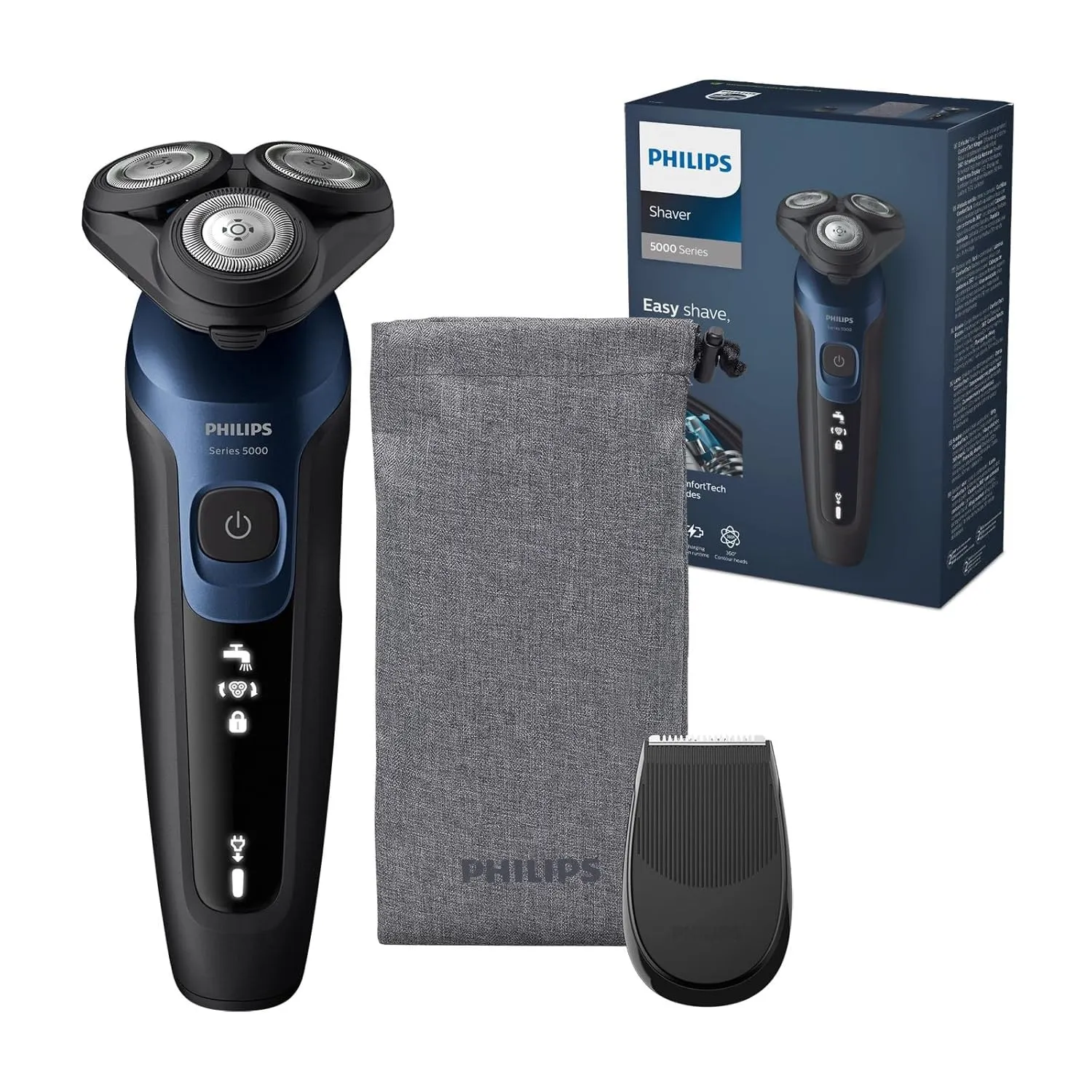 Philips Shaver 5000 – Elektrischer Rasierer für Herren: Nass- und Trockenrasur in Metallic-Blau mit Präzisionstrimmer &…