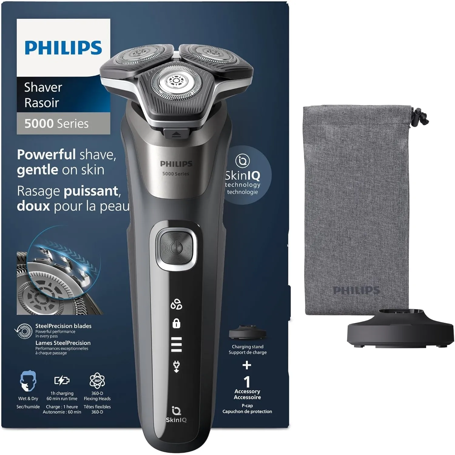 PHILIPS Shaver Series 5000 – Elektrischer Rasierer für Herren, Nass- & Trockenrasierer in Carbongrau, integrierter ausk…