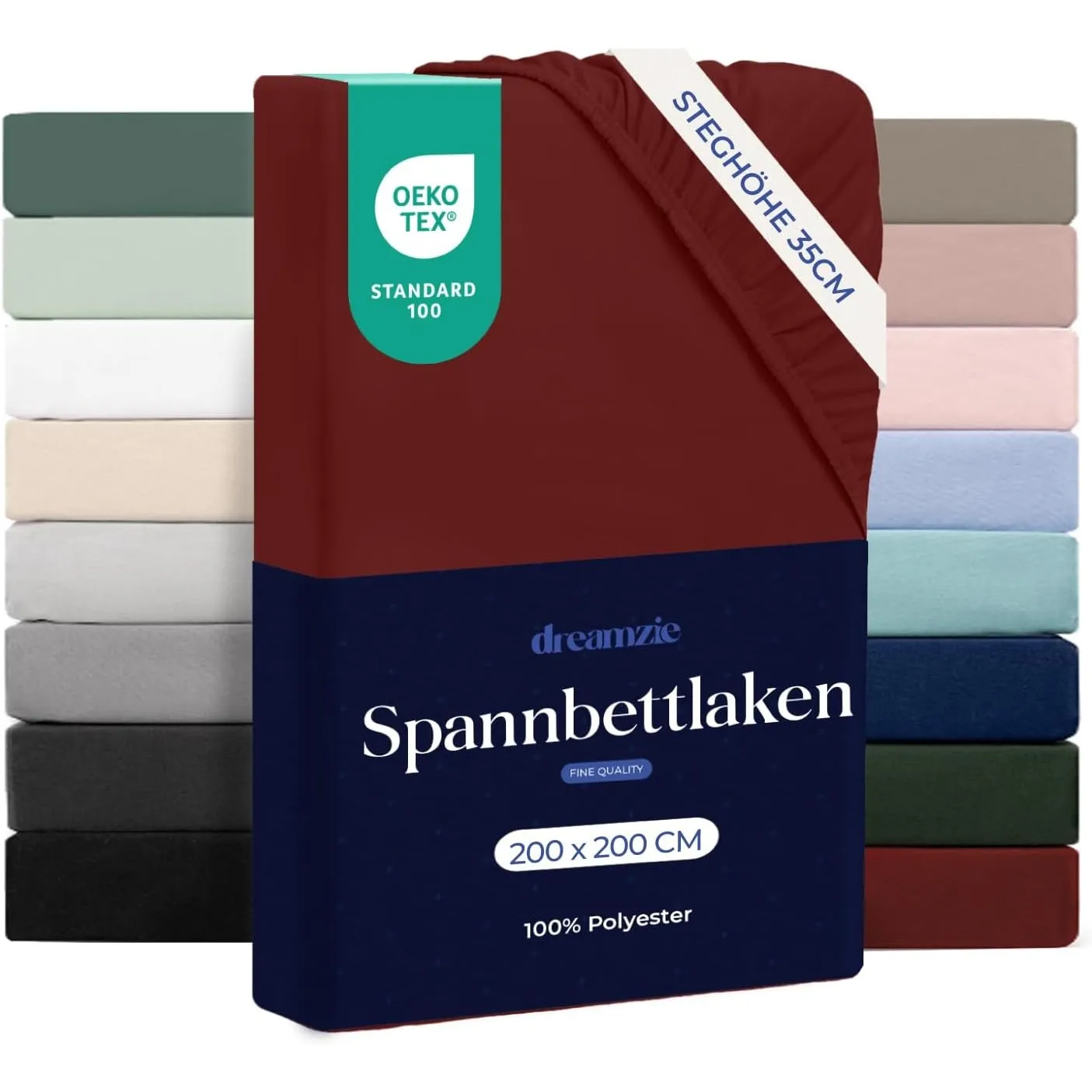 Dreamzie Spannbettlaken 200x200 cm - Hoher Steg bis 33 cm - 100% Mikrofaser - Burgunderrot - Schadstoffgeprüft (Oeko TE…