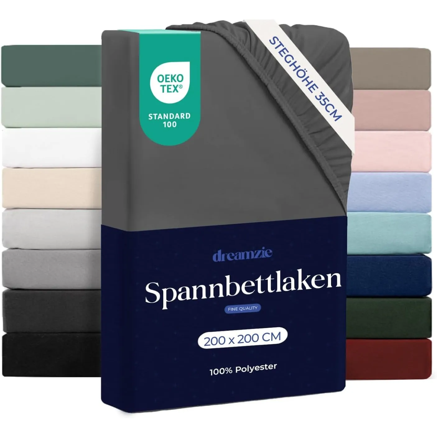 Dreamzie Spannbettlaken 200x200 cm - Hoher Steg bis 33 cm - 100% Mikrofaser - Dunkelgrau - Schadstoffgeprüft (Oeko TEX)…