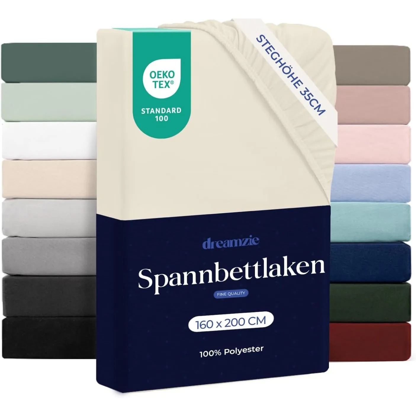 Dreamzie - Spannbettlaken 160x200cm - 100% Mikrofaser - Steghöhe 35cm | Beige · Ultraweich · OEKO-TEX Zertifiziert · Le…