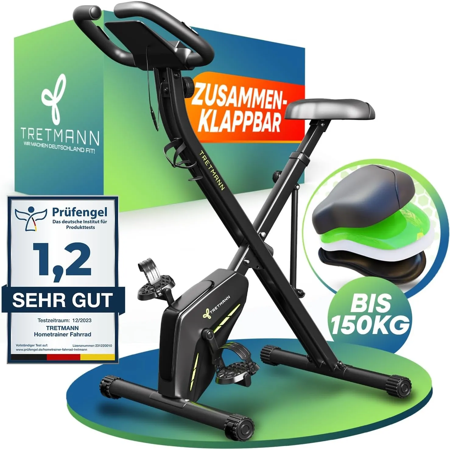 Tretmann Home Fahrrad klappbar – extra bequem & leise, bis 150 kg belastbar