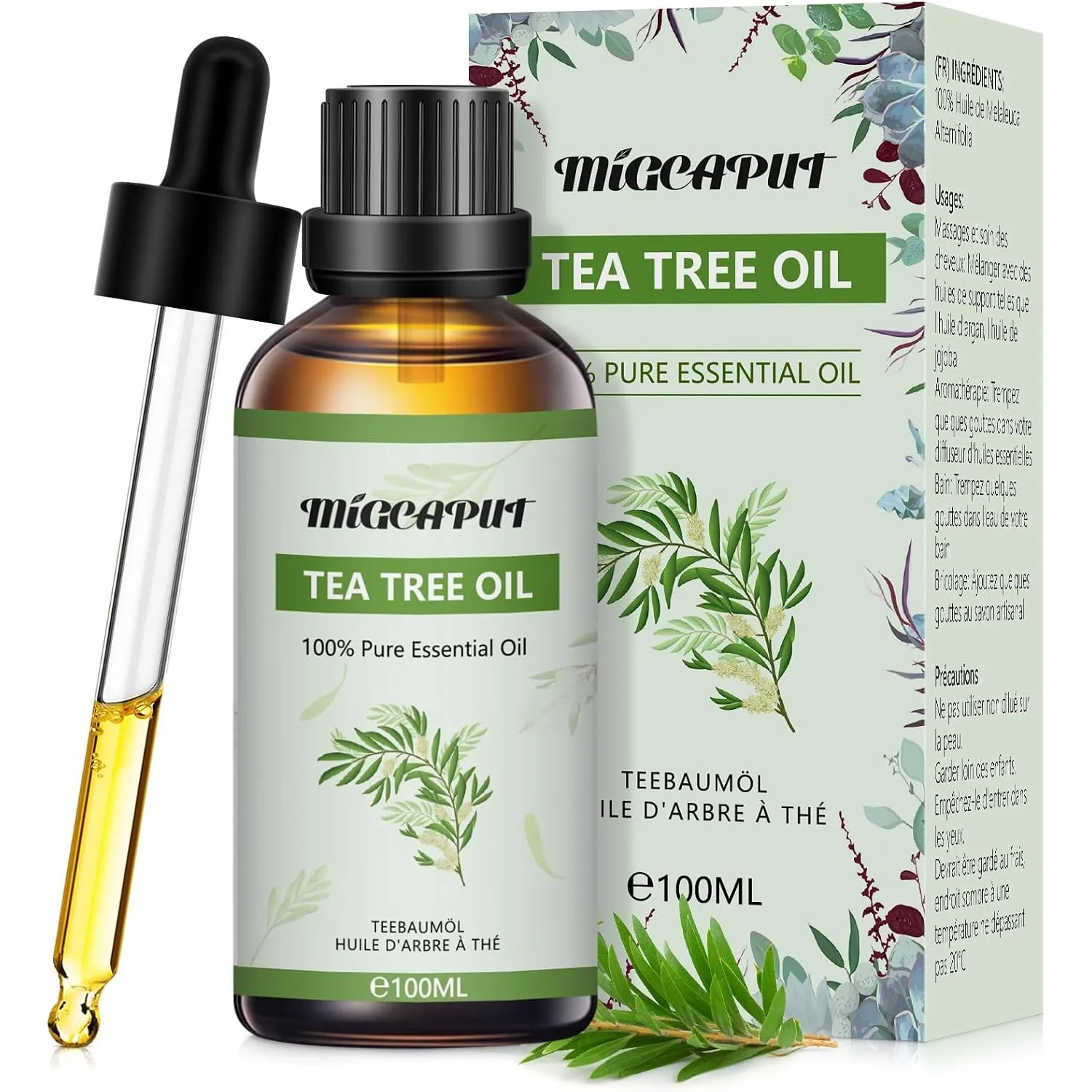 Migcaput Teebaumöl 100% Naturrein, 100ml Tea Tree Oils für Haut und Gesichtspflege, Ätherische Öle Duftöle für Aromathe…