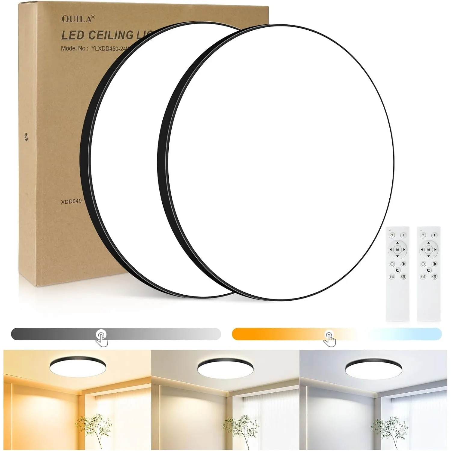 LED Deckenleuchte Flach Deckenlampe Dimmbar mit Fernbedienung [2 Stück] 3000K~6500K,24W, 2000LM, IP44 Wasserfest Decken…