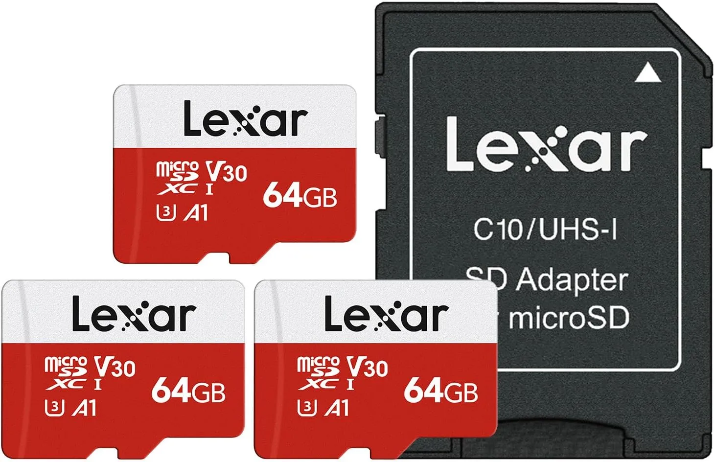 Lexar Micro SD Card 64 GB Pack of 3 Memory Cards Micro SD with Adapter, Up to 100 MB/s Read Speed, UHS-I, U3, A1, V30, …