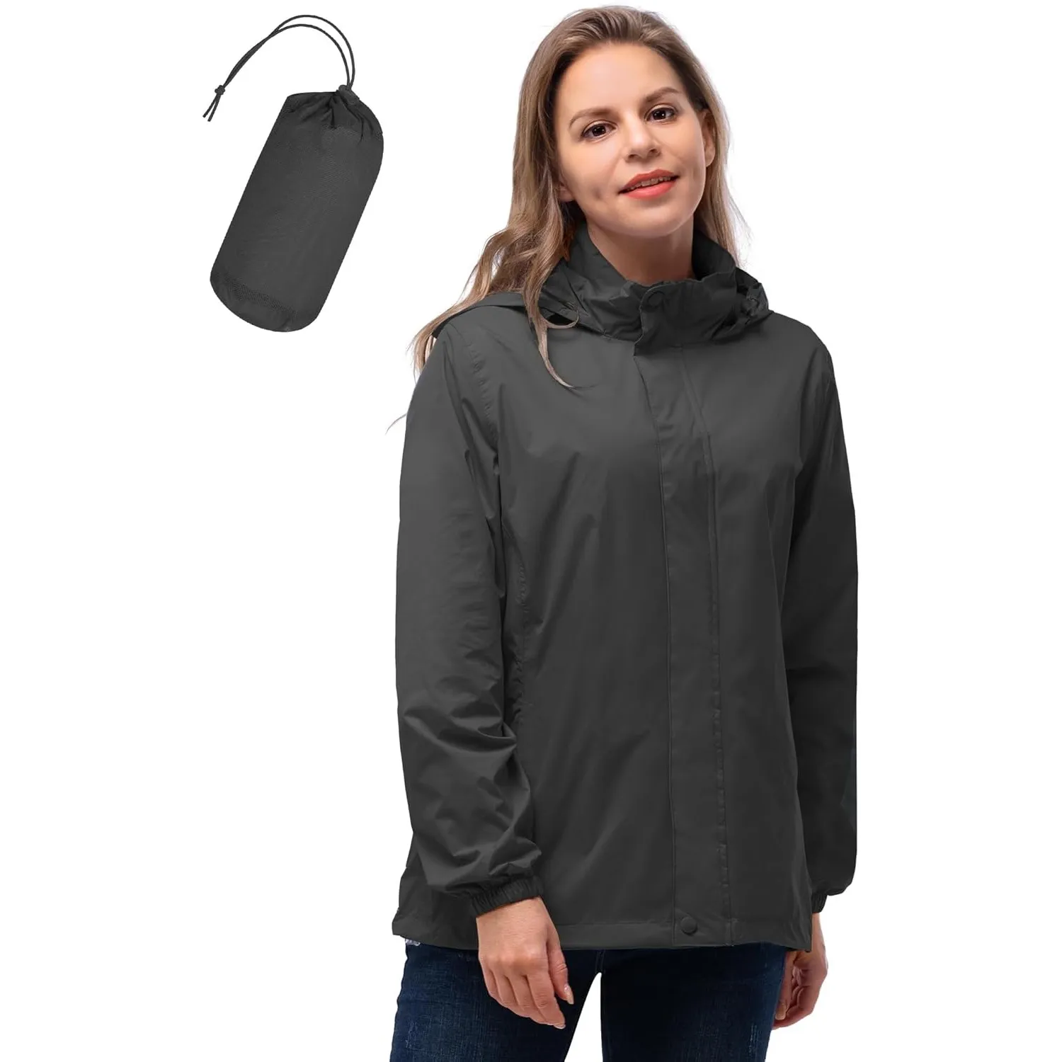 33,000ft Damen Wasserdichte Faltbar Regenjacke mit Kapuze, Leicht Atmungsaktive Windbreaker Jacke, Fahrradjacke für Fra…