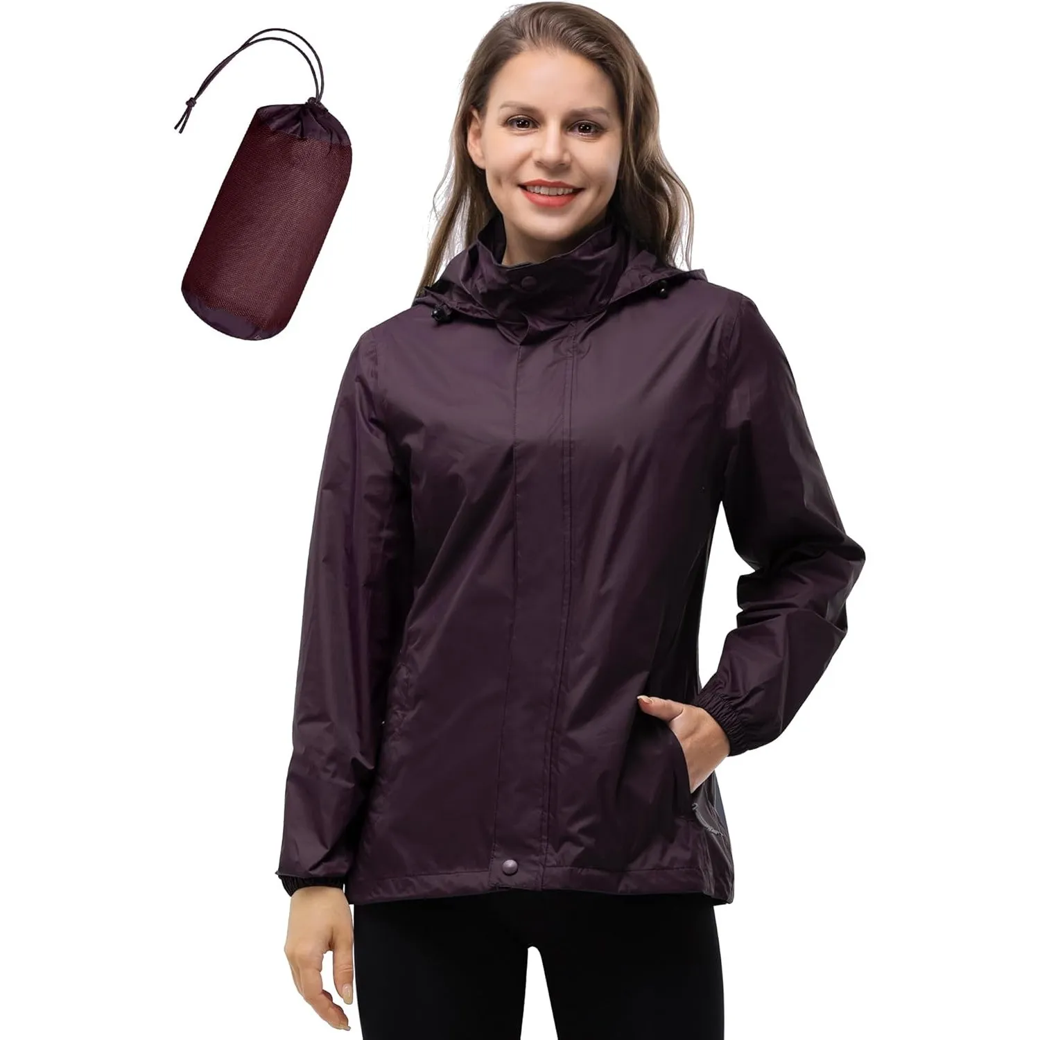 33,000ft Damen Wasserdichte Faltbar Regenjacke mit Kapuze, Leicht Atmungsaktive Windbreaker Jacke, Fahrradjacke für Fra…