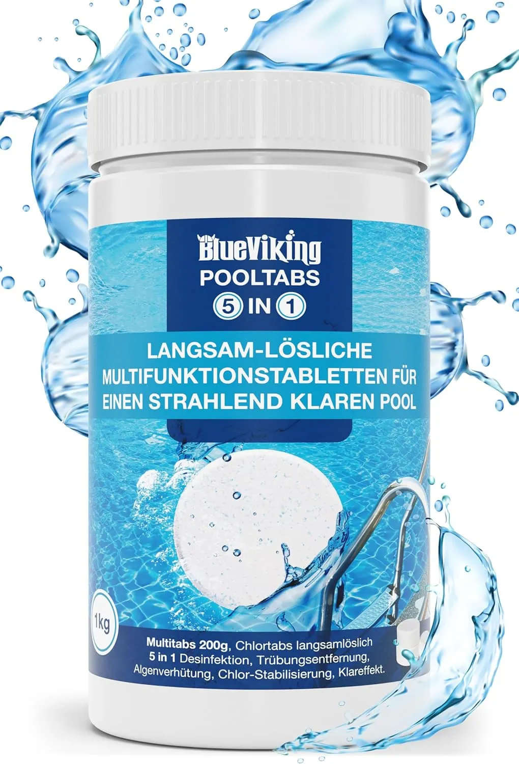 Chlorine Tablets for Pool | 5 in 1 Multitabs 200 g, 1 kg | Long-Term Chlorination, Algaecide & Filter Protection | Made…