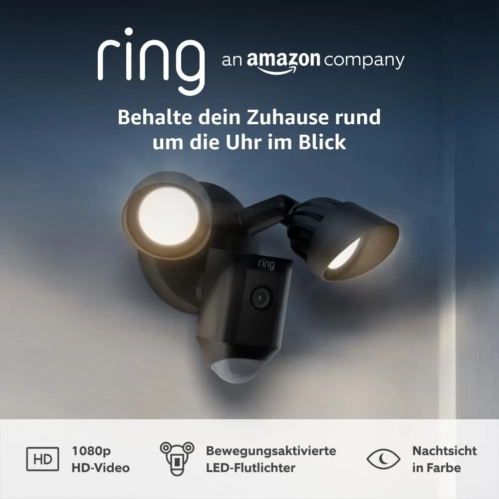 Ring Flutlichtkamera Plus Kabel (Floodlight Cam Wired Plus) | Überwachungskamera aussen mit WLAN, HD-Video, LED-Flutlic…