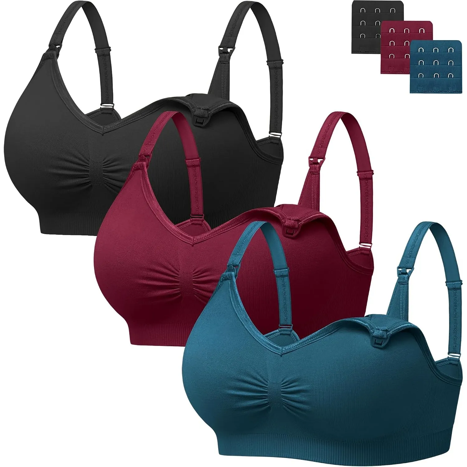 HBselect Nahtloser Schwangerschafts Still BH mit extra BH-Verlängerungen | 3er Set Still-BHs ohne Bügel, viele Farben &…
