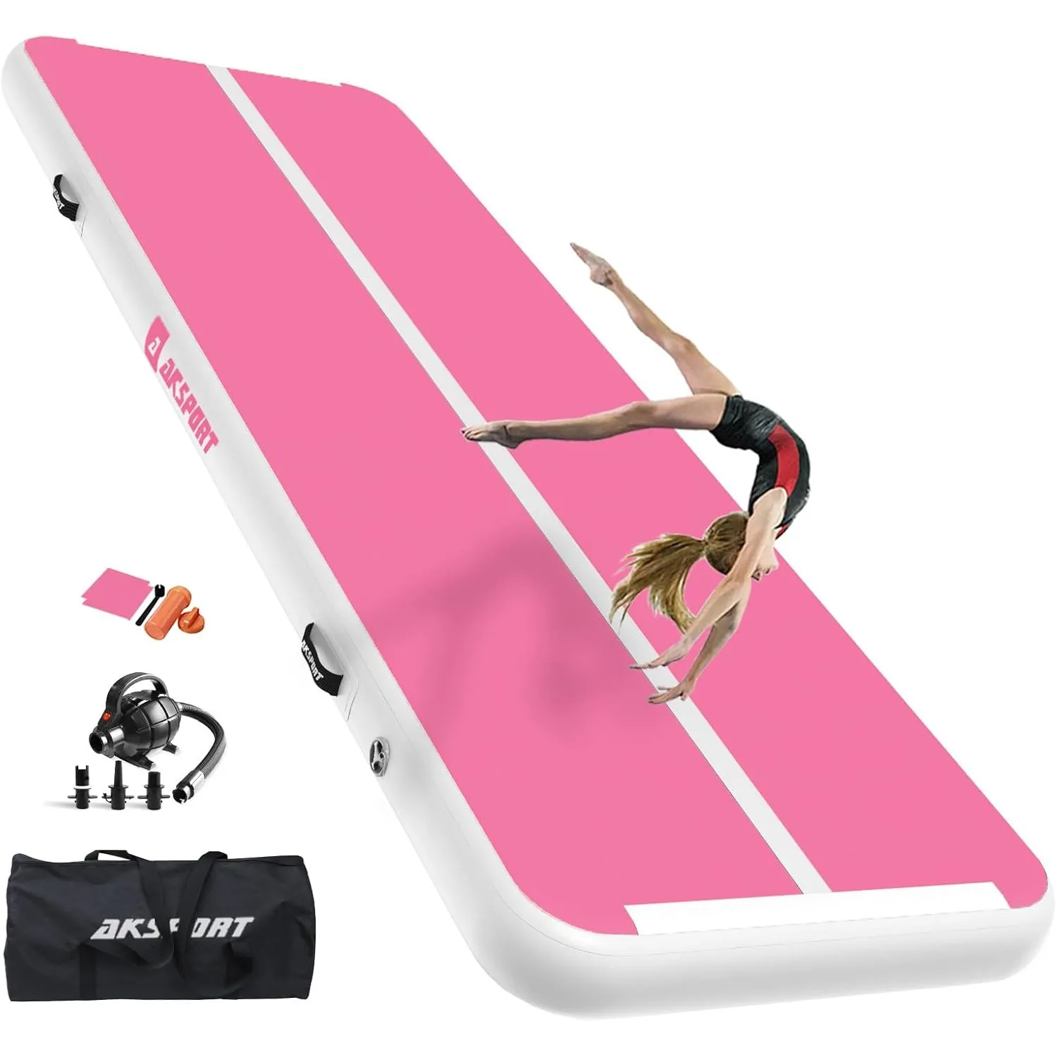 AKSPORT Air Matte Track Tumbling Matte,3/4/5/6m Aufblasbar Gymnastikmatte Turnmatte Tumbling Matten 10/20cm hoch mit Lu…