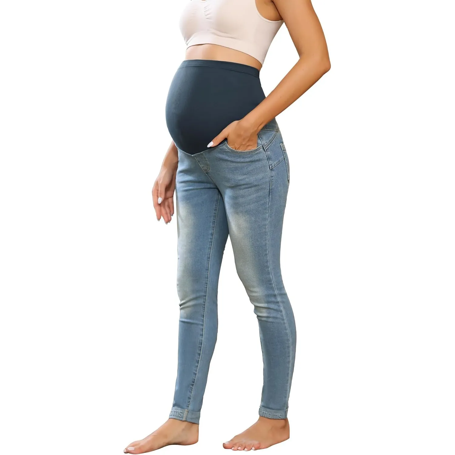 Maacie Umstandsjeans mit Elastischem Bund Hochgeschnittene Umstandsjeans