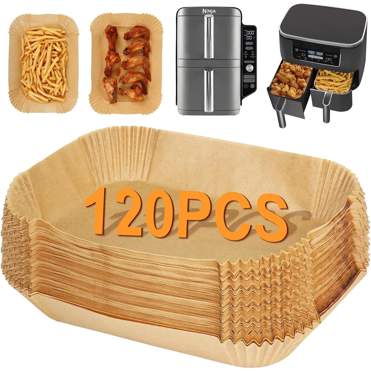 BYKITCHEN Backpapier für Heißluftfritteuse Ninja Double Stack XL, 120 Stück