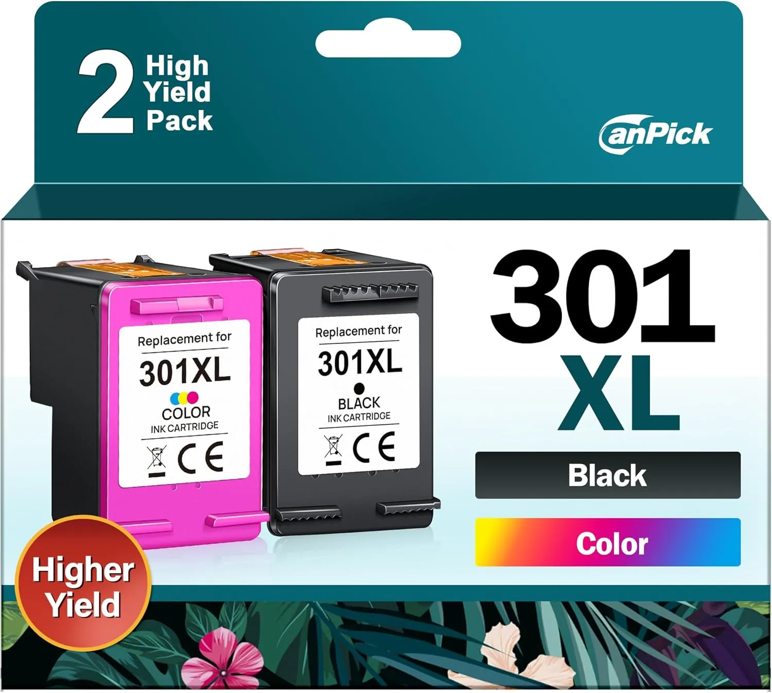 301 XL Druckerpatronen Multipack Ersatz für HP 301 Druckerpatronen Schwarz und Farbe 301XL für HP Envy 4500 4504 5530 4502 5532 Deskjet 2540 2549 2050 2544 1050 Officejet 2620 2622 4630,2-Pack