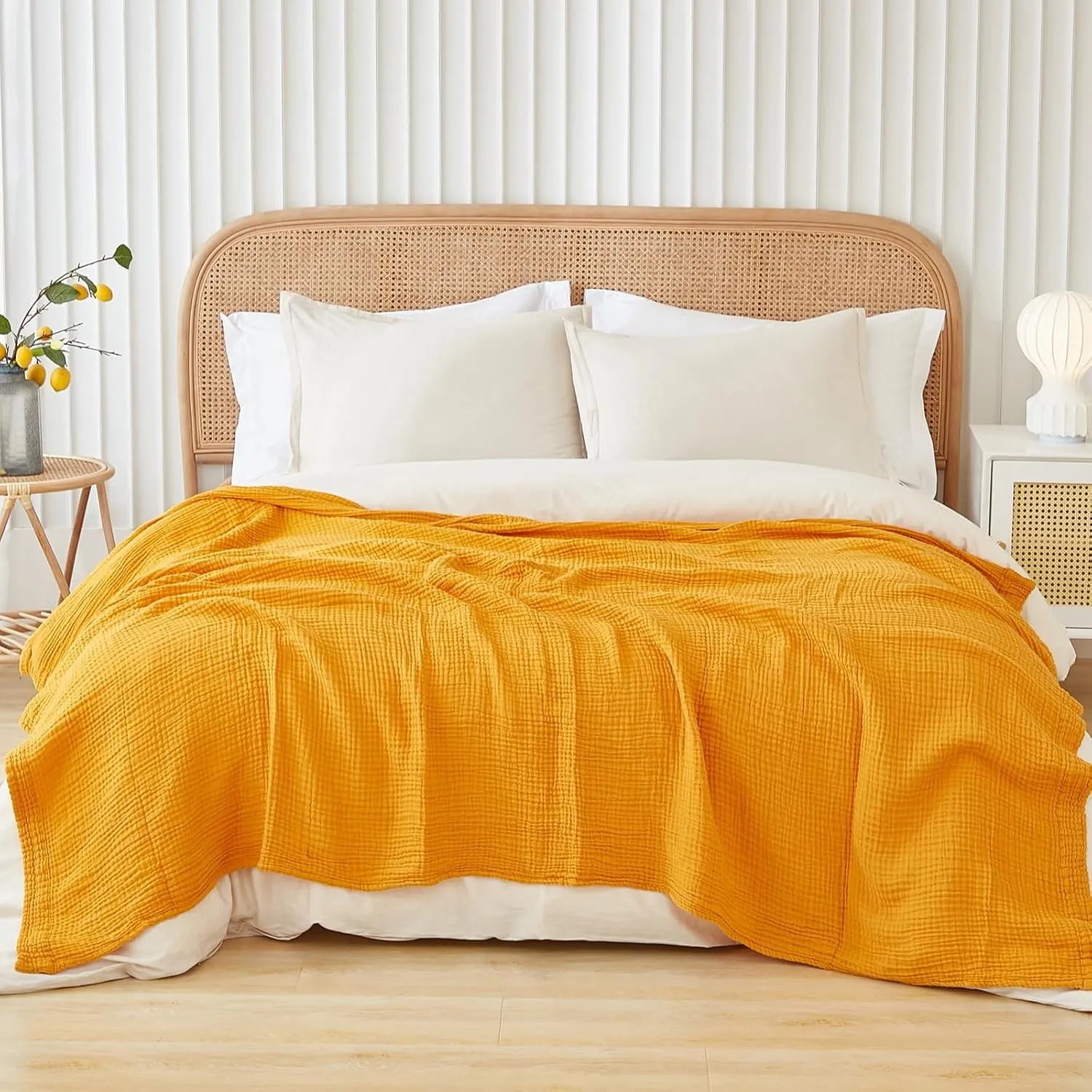 EMME Musselin-Decke 230x230 Baumwolle Oeko-TEX Erwachsene Tagesdecke | Sommer-Überwurf Decken Für Bett Atmungsaktive Ga…