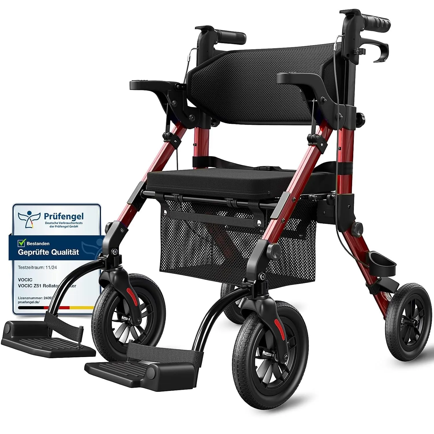 VOCIC 2 in 1 Rollstuhl Rollator Faltbar Leicht mit Sitz,Outdoor Gummireifen