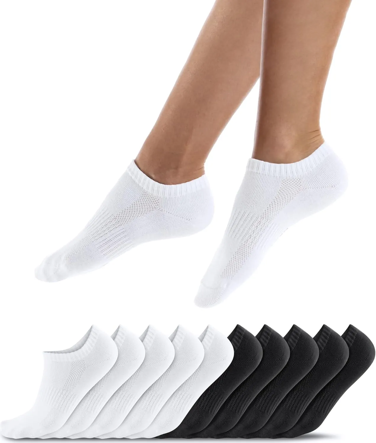Qincao Unisex Trainer Socks, Sports Socks, Cotton Low Cut Socks, Black, White, Grey, 12 Pairs