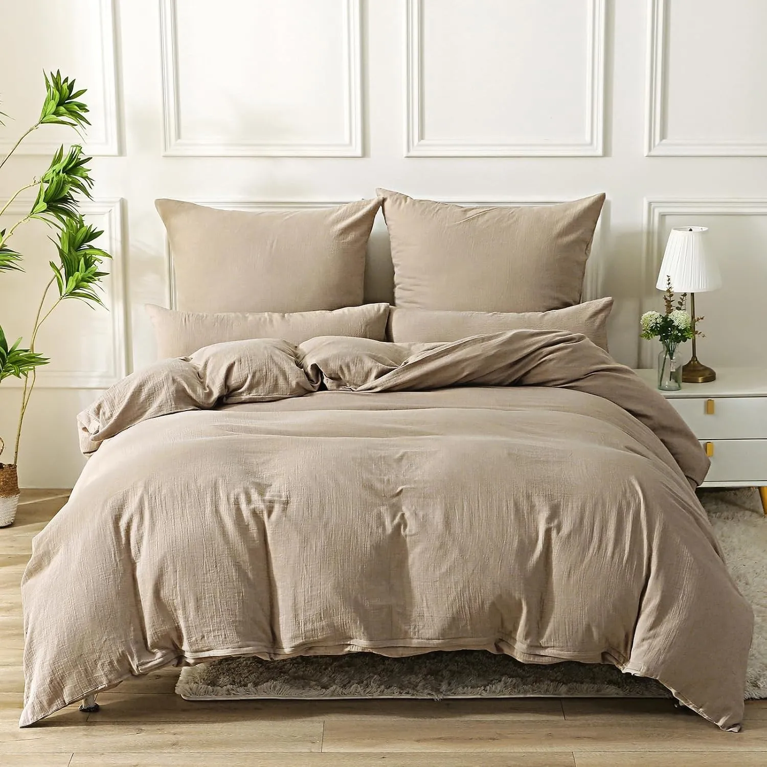 SOULFUL Musselin Bettwäsche 135x200 Baumwolle 4-Teilig ÖKO-TEX Kaffeebeige