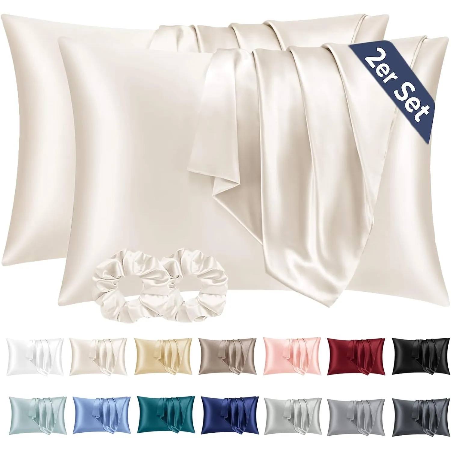 Vielit 2 Stück Satin Kissenbezug 70 x 40 Beige, Weich wie Seidenkissenbezug, Bessere Pflege als Silk Pillosecase, Satin…