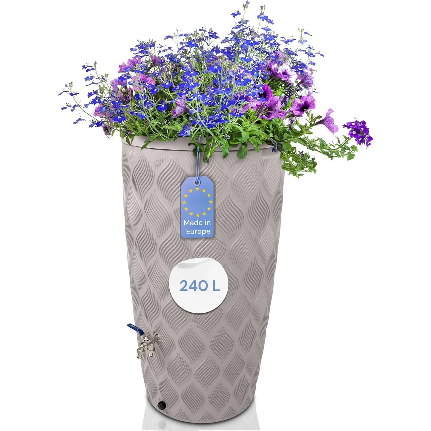 YourCasa Regentonne 240 Liter [Seabreeze] Regenfass Frostsicher aus Kunststoff mit Wasserhahn - Regenwassertonne - Wass…