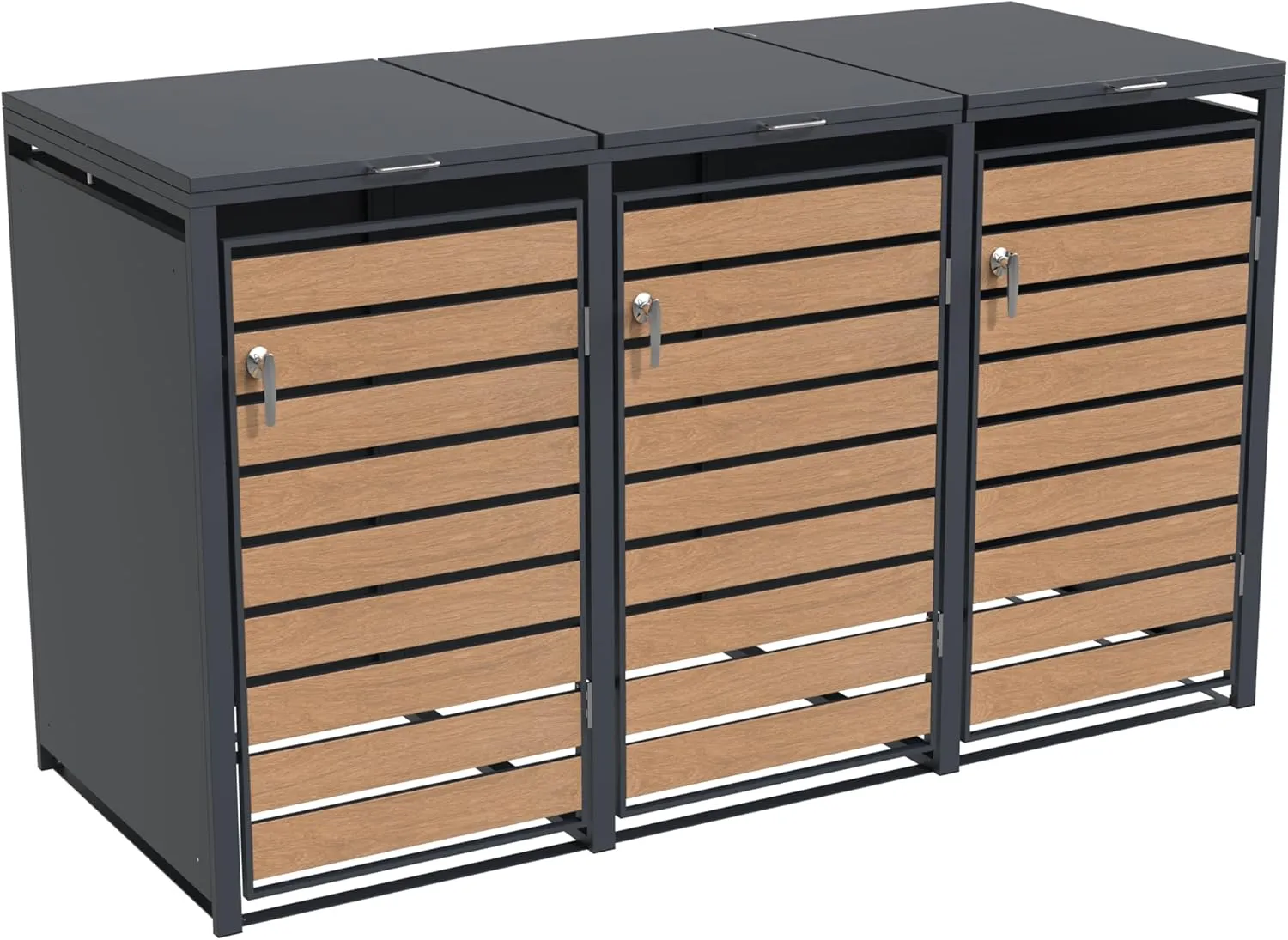 ESTEXO Mülltonnenbox Mülltonnenverkleidung mit Deckel Aufbewahrungsbox Müllbox Anthrazit mit Holzdekor (3 Türen)