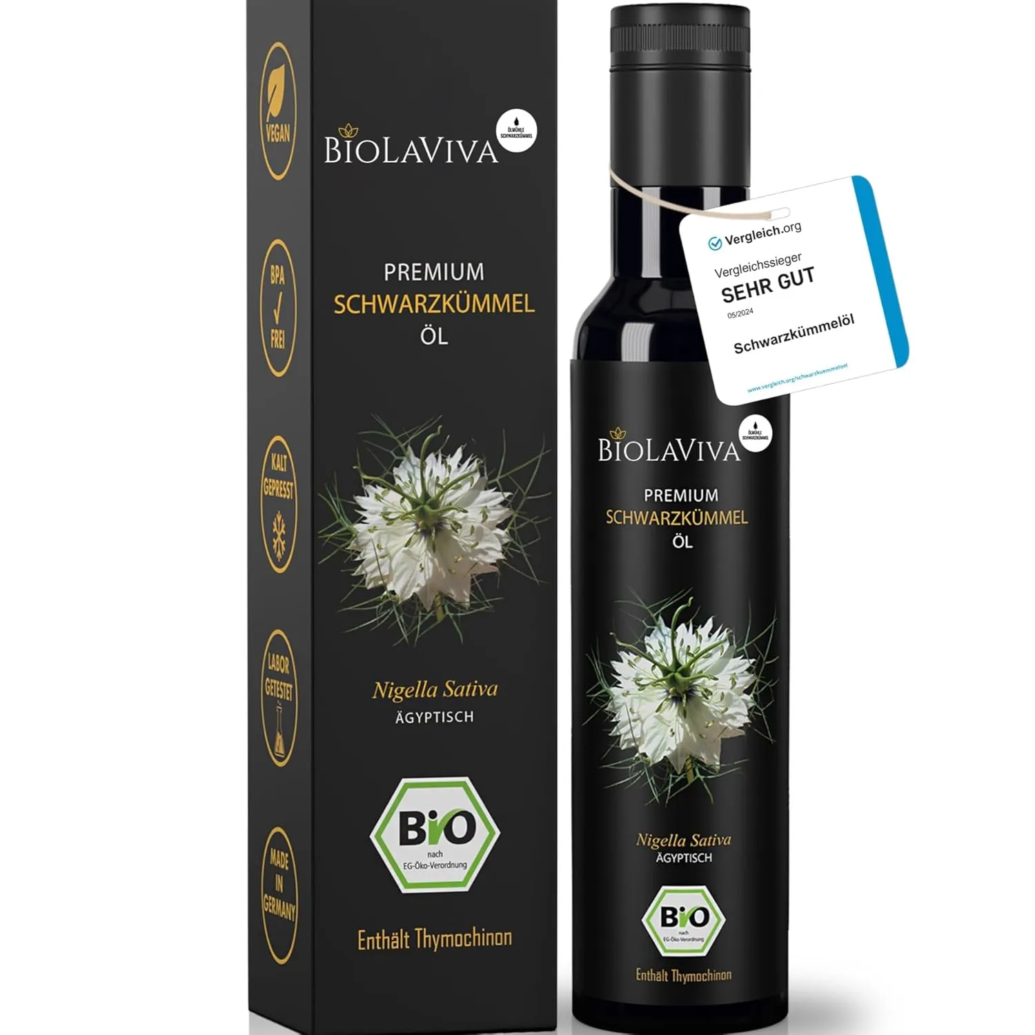 Premium BIO Schwarzkümmelöl – kaltgepresst & ungefiltert – hoher Thymochinongehalt - 100% Nigella sativa aus Ägypten – …