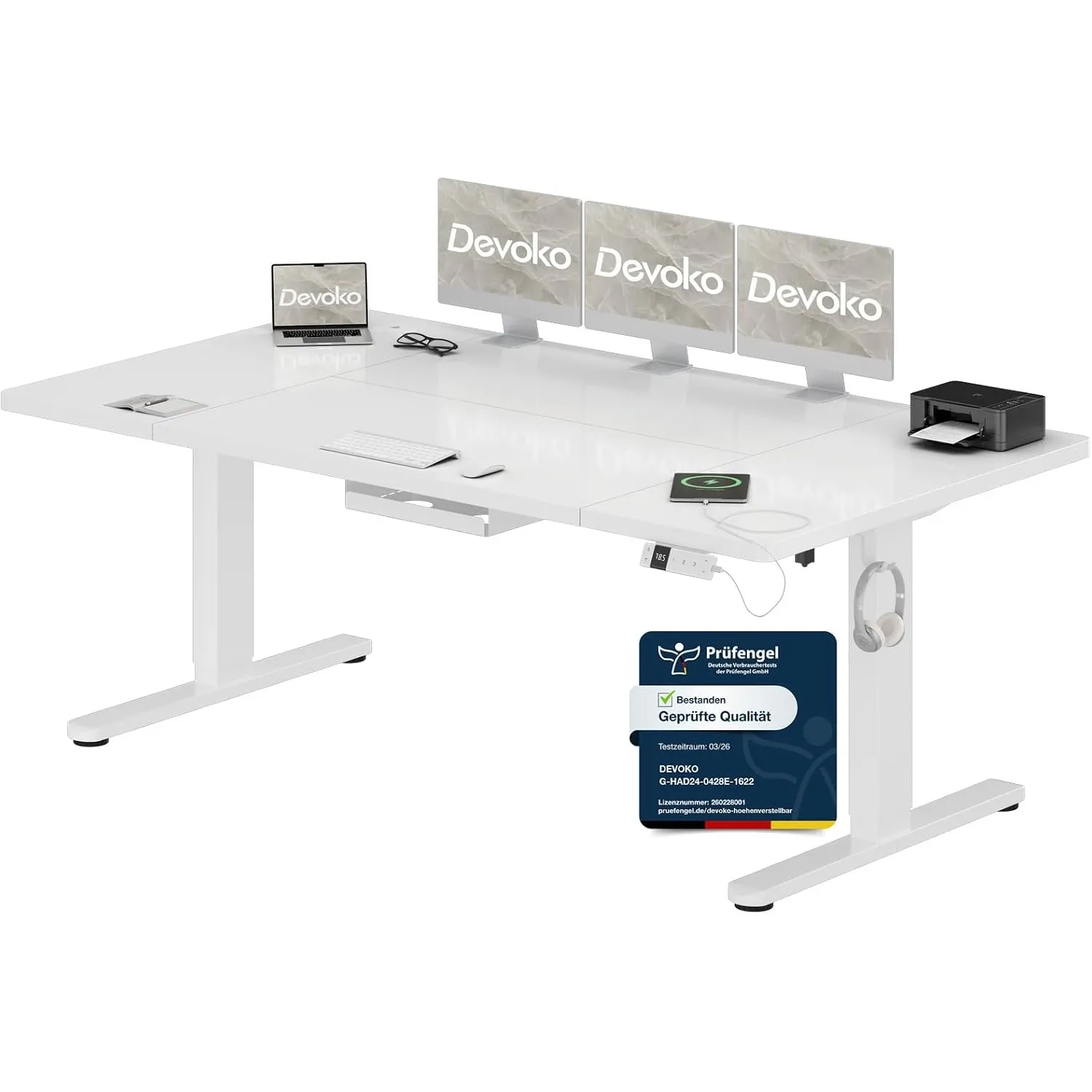 Devoko Höhenverstellbarer Schreibtisch 180x80cm mit Typ-C Ladeanschluss, Schreibtisch Höhenverstellbar Elektrisch, Mobi…