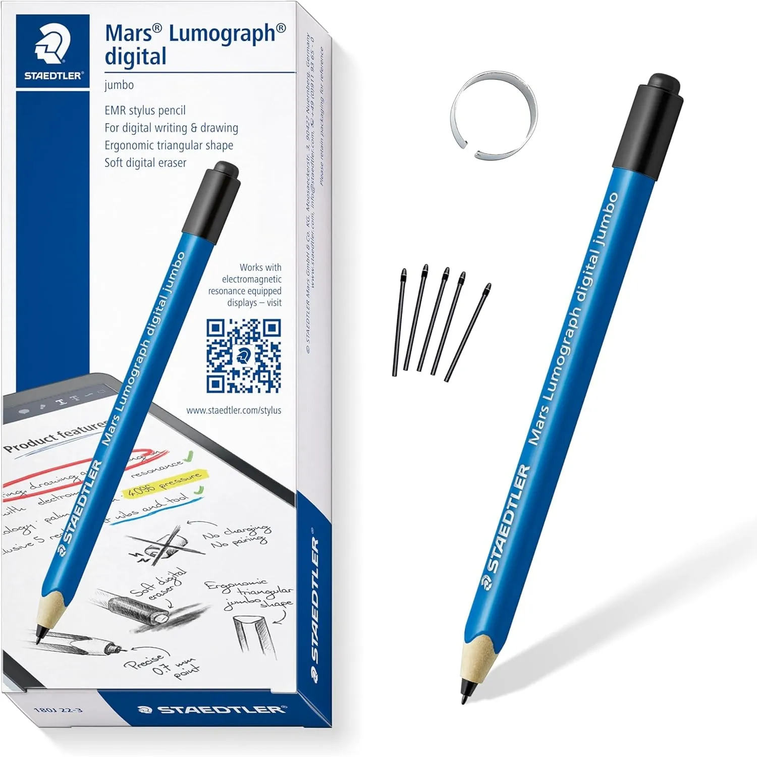 Staedtler Mars digital Jumbo 180J 22. EMR Stylus mit weichem digitalen Radierer. Eingabestift für digitales Schreiben, …