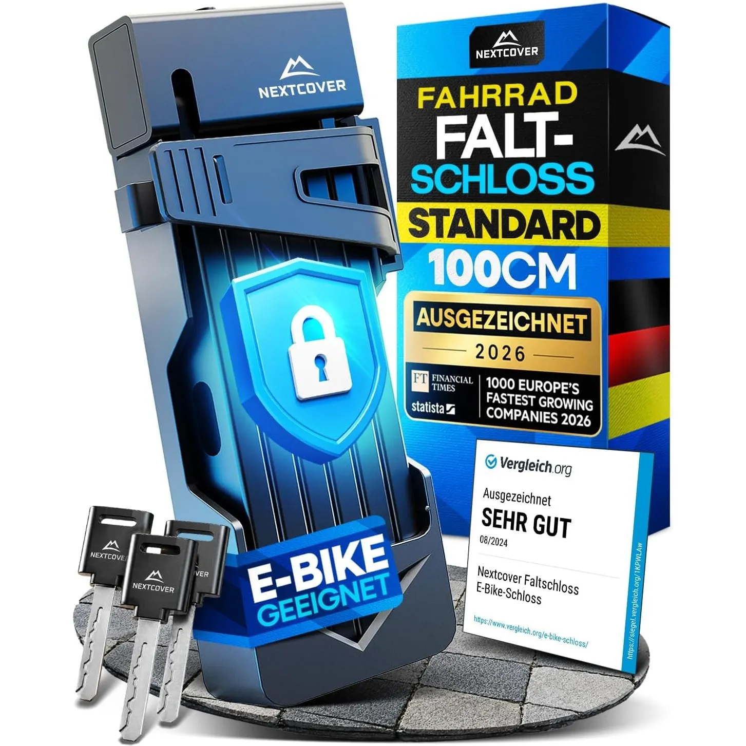 NEXTCOVER® Faltschloss Fahrrad FoldOne 100cm - Das Original - mit SteelSecure-Technologie und 3 Schlüsseln I Robustes F…