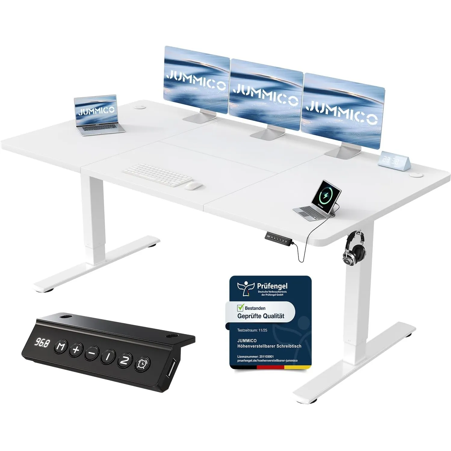JUMMICO Höhenverstellbarer Schreibtisch 180 x 80 cm, USB-A-Anschluss | Schreibtisch Höhenverstellbar Elektrisch, Erinne…