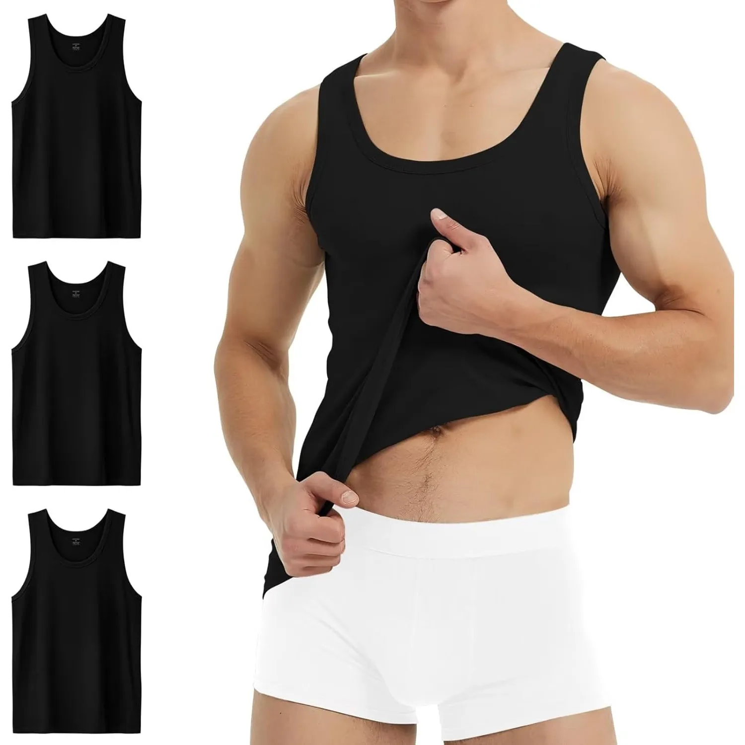 YouShow Unterhemd Herren 3/5er Pack 100% Baumwolle Tank Top | Ideal als Unterhemd oder Oberteil tragbar, atmungsaktiv, …