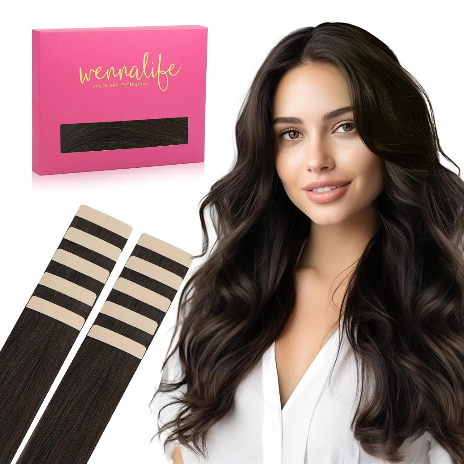 WENNALIFE Tape Extensions Echthaar,10pcs 20g 30cm, Dunkel Braun, Remy Invisible Tape Extensions Seidig Gerade haarverlä…