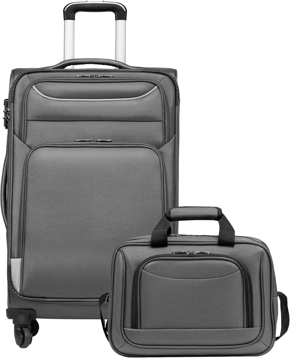 Koffer Trolley Koffer Reisekoffer von 4 Rollen Stoffkoffer Handgepäck TSA-Schloss Der Koffer Enthält 1 Große Umhängetasche (Mittlerer Koffer-Set 2tlg, Grau)