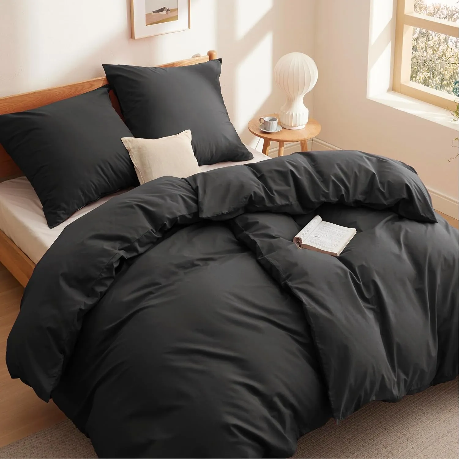 BEDSURE Bettwäsche 135x200 Baumwolle 4tlg. - Schwarz Set 2X 80x80 Kissen