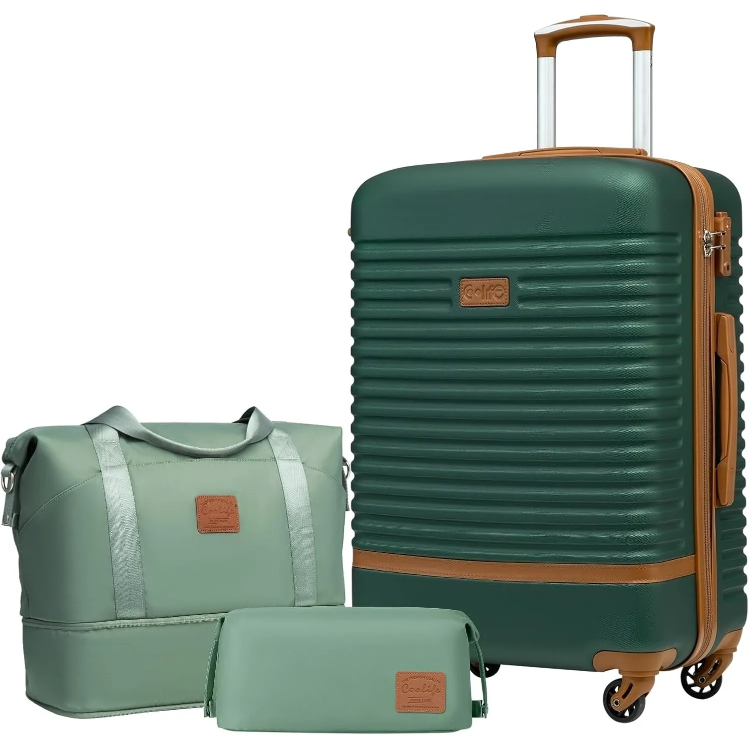 COOLIFE Koffer Set 3tlg, 24" Koffer Mittelgroß mit Reisetasche&Kulturbeutel