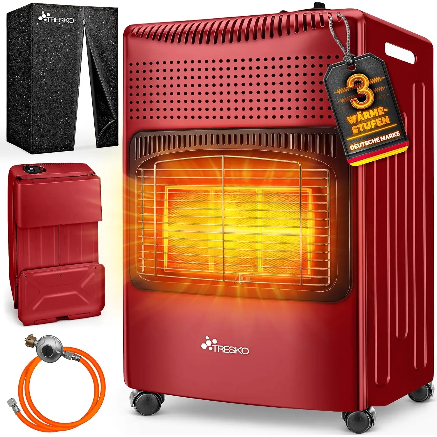 TRESKO® 4200 Watt Gasheizung inkl. Gasdruckregler Gasschlauch + Abdeckung