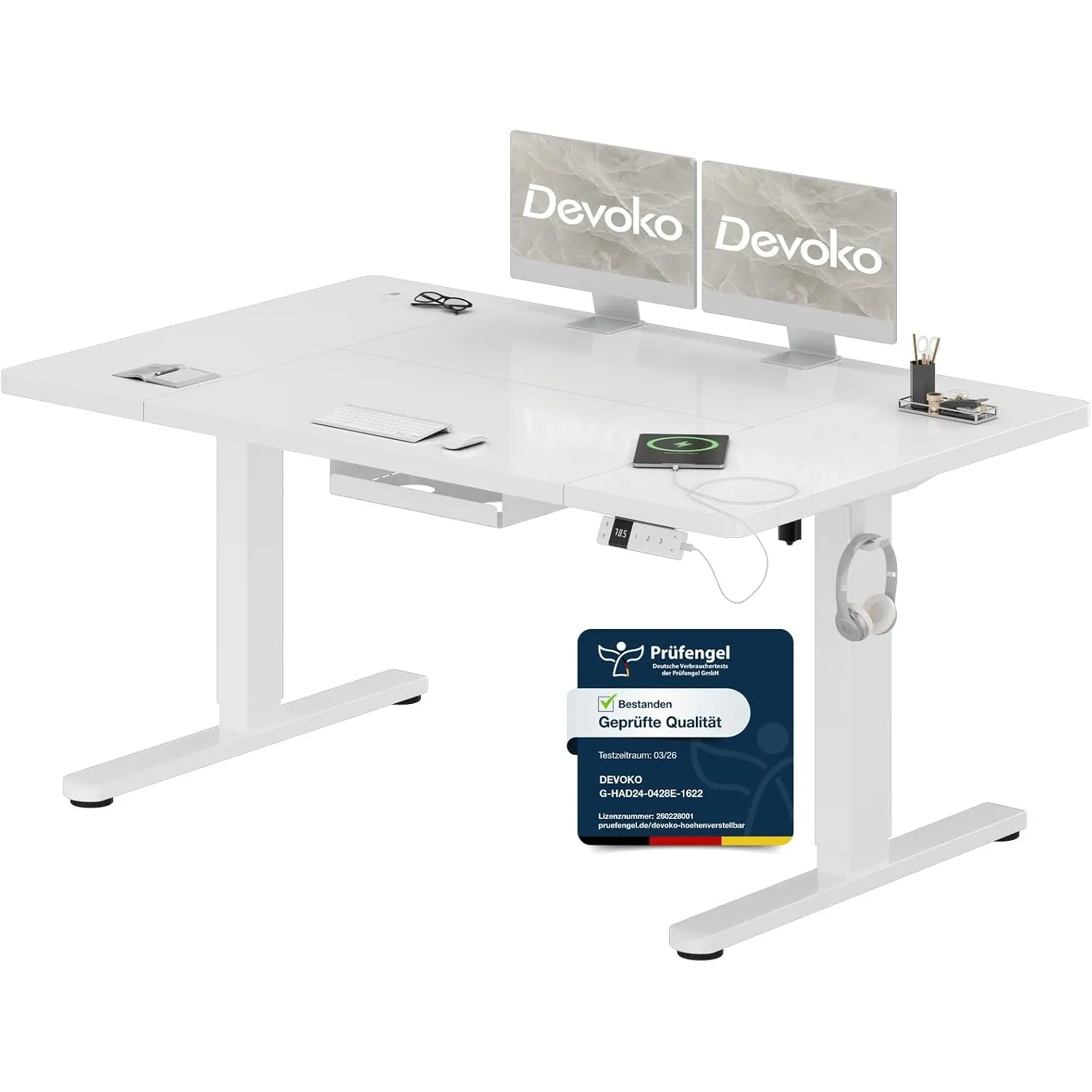 Devoko Höhenverstellbarer Schreibtisch 140x80cm mit Typ-C Ladeanschluss, Schreibtisch Höhenverstellbar Elektrisch, Mobi…
