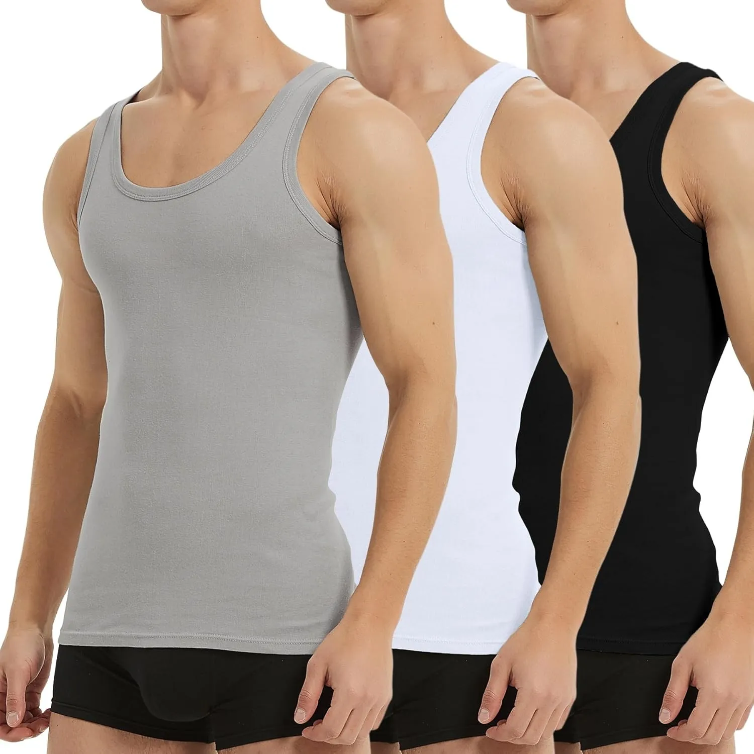 Falechay Unterhemd Herren Tank Top 3/5er Pack Baumwolle Feinripp ärmellos Muskelshirtst Männer Sportunterhemden