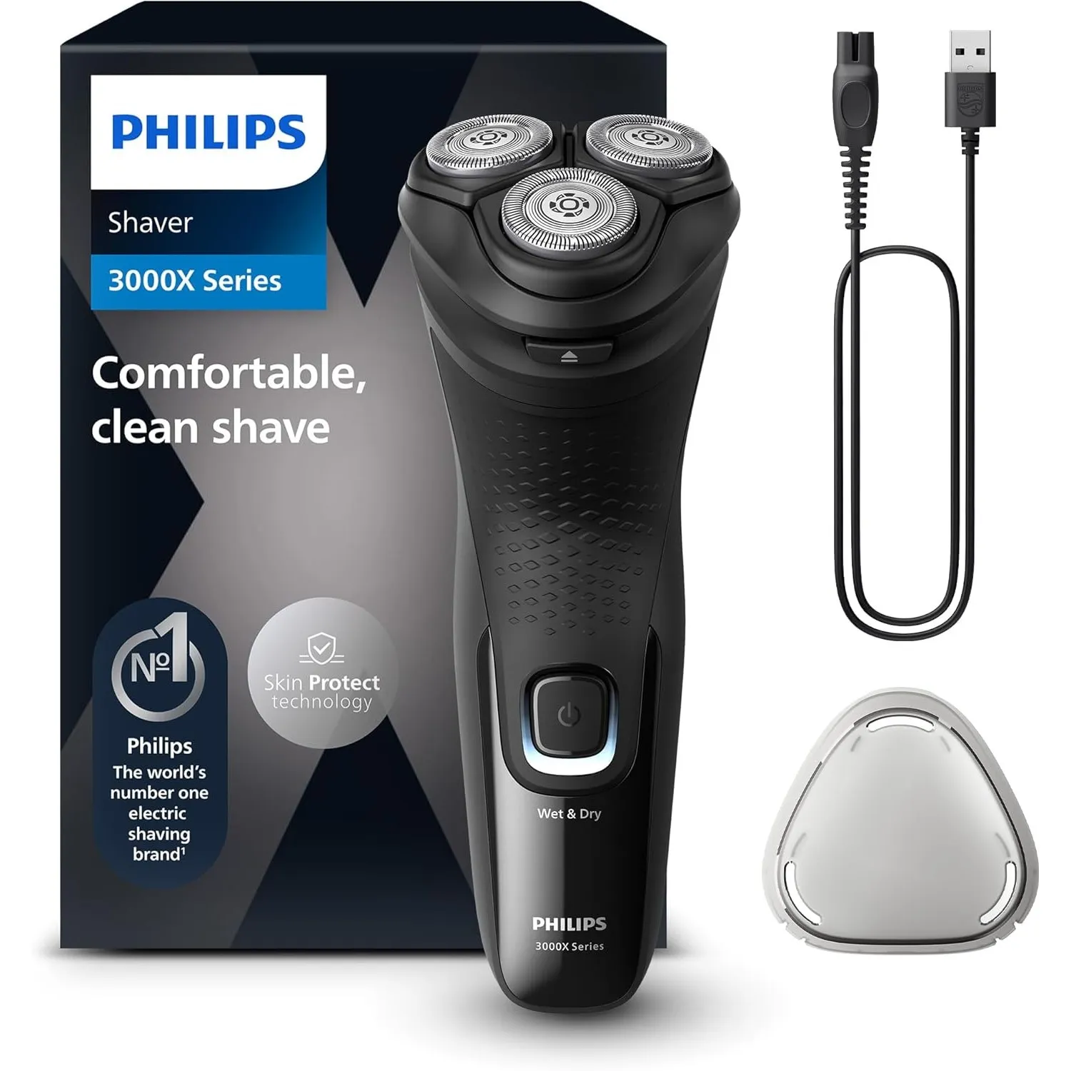 Philips Shaver Series 3000X – Elektrischer Rasierer für Herren in Schwarz, Nass- und Trockenrasur, mit SkinProtect-Tech…