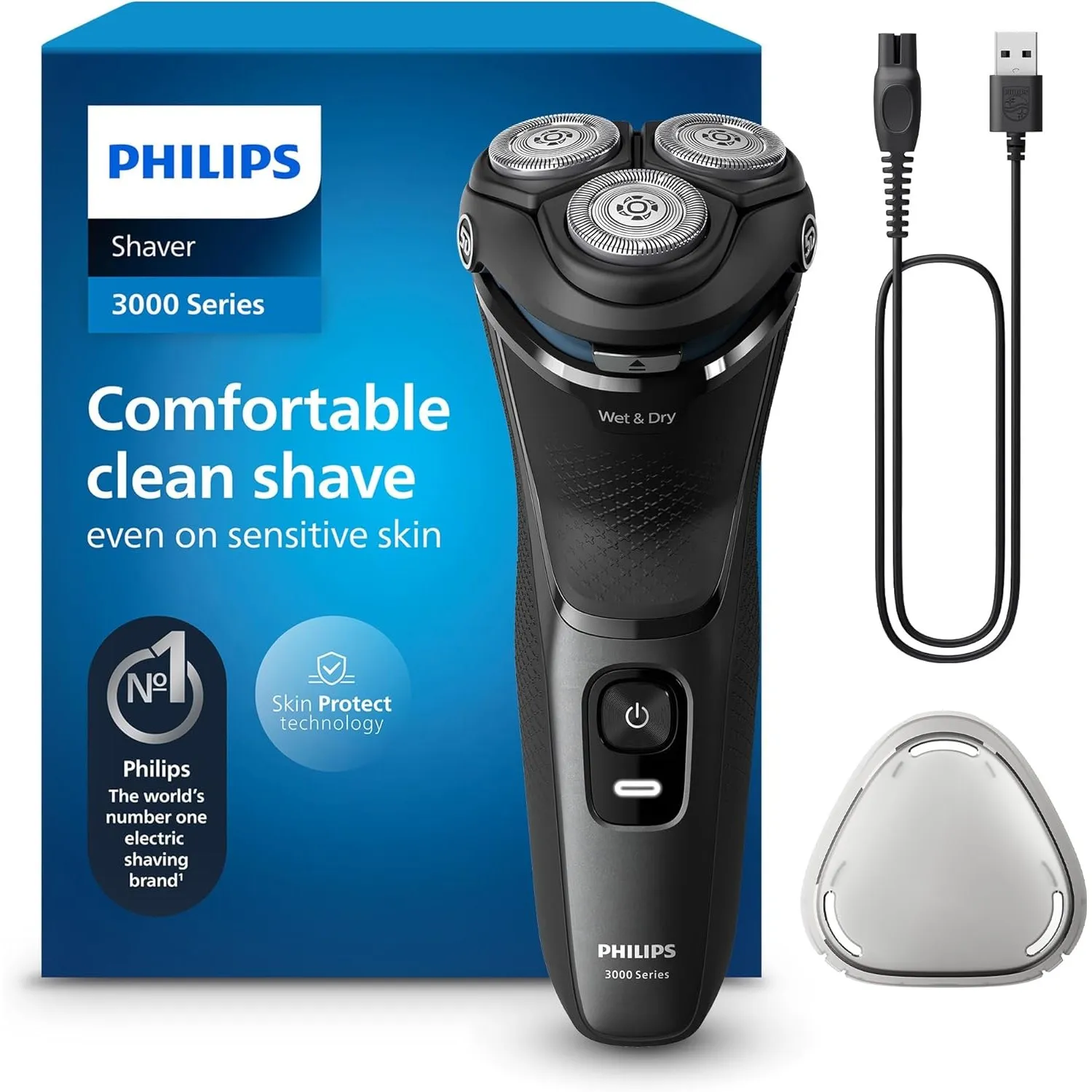 PHILIPS Shaver Series 3000 – Elektrischer Rasierer für Herren: Nass- & Trockenrasur, mit SkinProtect-Technologie, in An…